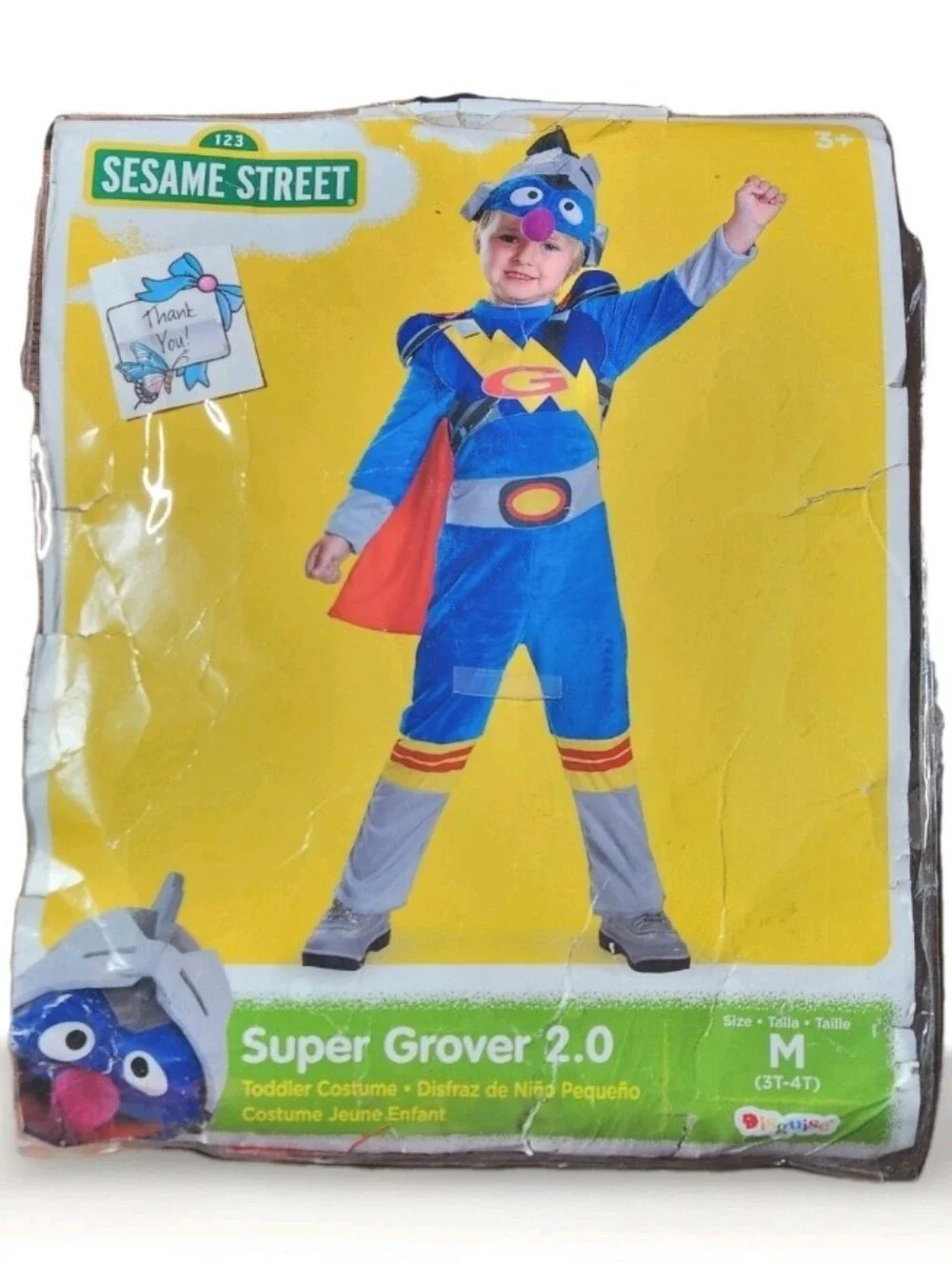 Sesame Street Super Grover 2.0 Costume 3T-4T Complete Disguise w/ Original Bag